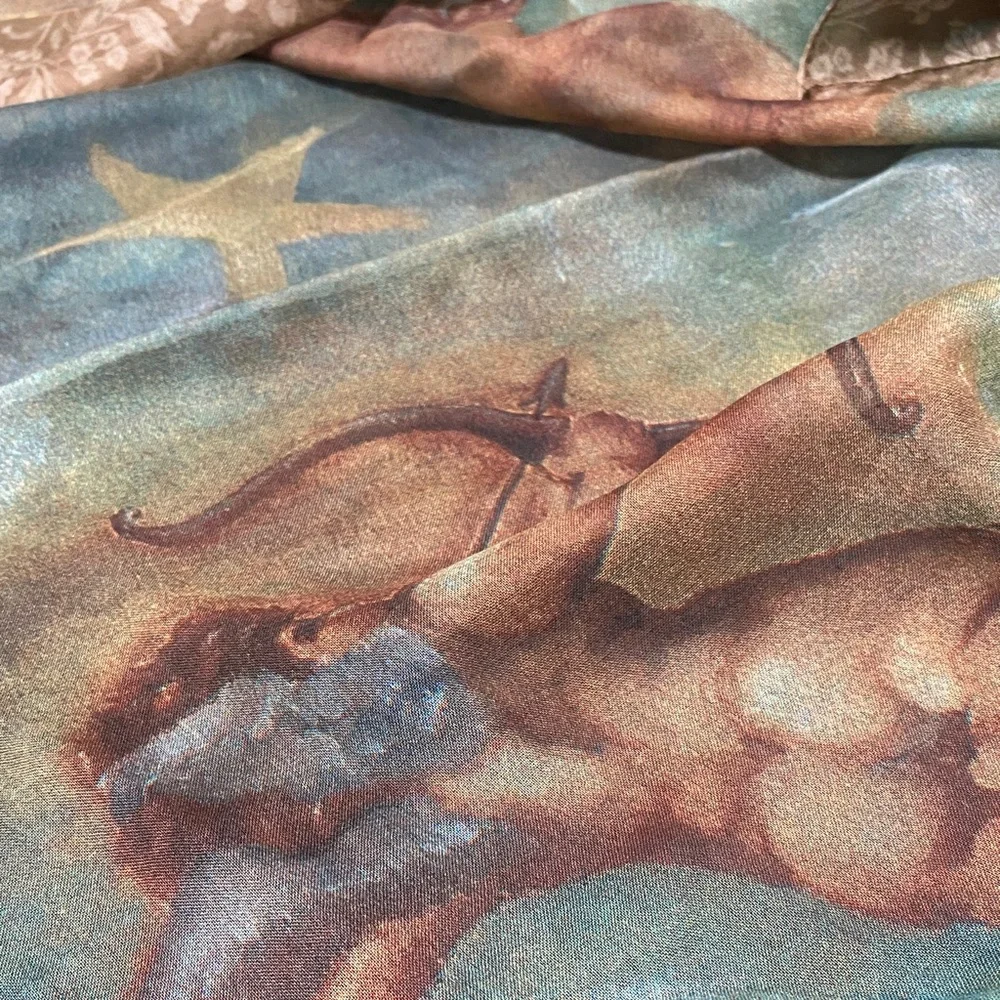 Betmar Vintage Artistic blue beige cherub sheer Scarf - Picture 14 of 16